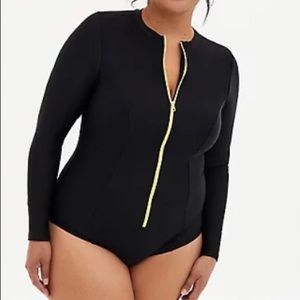 Torrid Black Long Sleeve Active Swimsuit